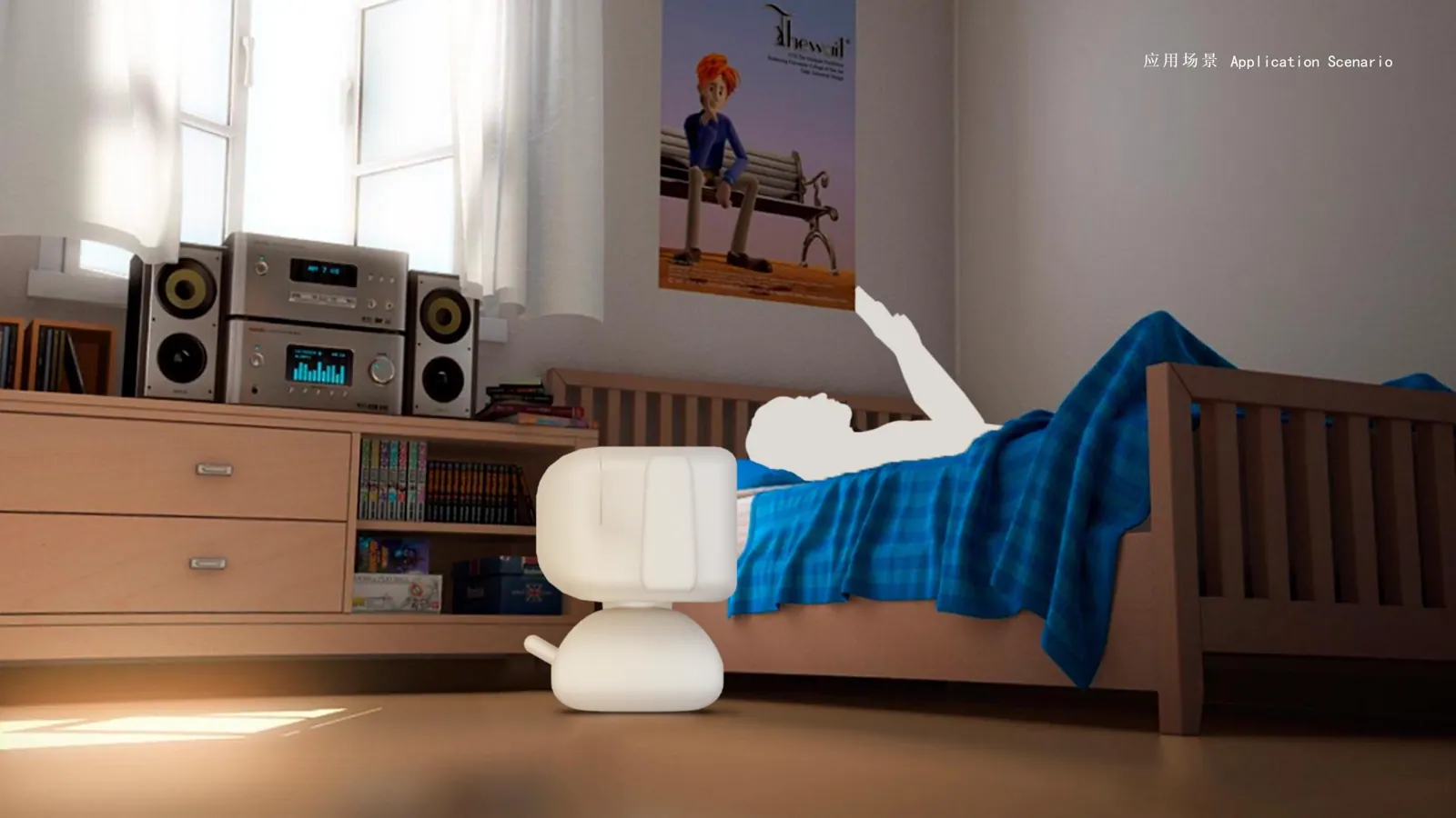 Good+ bedroom smart-home scenario with the assistant device in context.